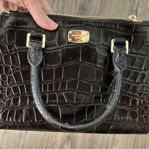 Michael Kors Small Kellen Black Crocodile Embossed Leather Satchel